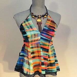 Bebe Halter Top Individually Hand Embellished Neck Strap, NWT, Size: S/P